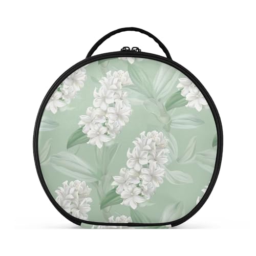 Kosmetiktasche mit Hyazinthen-Blume, milder und frischer Stil, mit Fächern und Griff, Reißverschluss, Kosmetiktasche für Geldbörse, mit verstellbaren Trennwänden, 27,9 cm, Weiß / Hellgrün von tplaotee