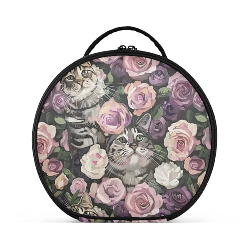 Kosmetiktasche mit Katzenmotiv umgeben von Rosen, Reisegröße, Zubehör, tragbare Kosmetiktasche für Damen, mit verstellbaren Trennwänden, 27,9 cm Kosmetiktasche mit Katzenmotiv umgeben von Rosen, Reisegröße, Zubehör, tragbare Kosmetiktasche für Damen, mit verstellbaren Trennwänden, 27,9 cm von tplaotee