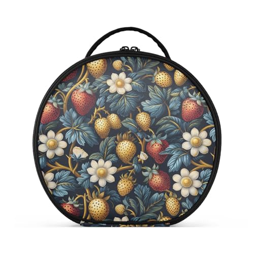 Kosmetiktasche mit Obst-Erdbeeren-Design, blau, bunt, Reisegröße, Zubehör, Essentials, Make-up-Tasche für Damen, mit verstellbaren Trennwänden, 27,9 cm von tplaotee