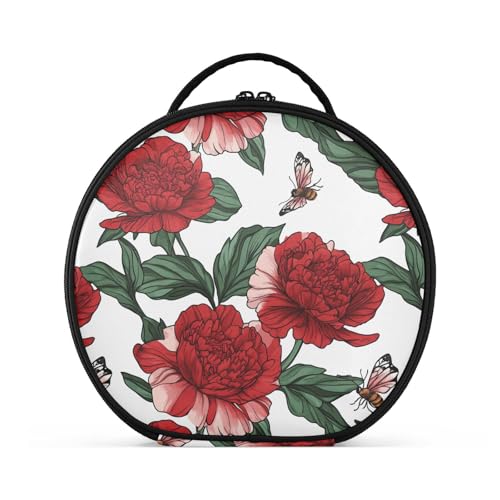 Kosmetiktasche mit Pfingstrosen und Schmetterlingen, vertikal, freistehend, Kosmetiktasche für Damen, mit verstellbaren Trennwänden, 27,9 cm von tplaotee