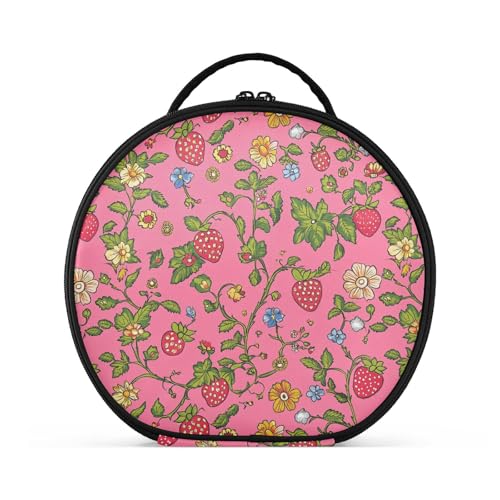 Kosmetiktasche mit Pfirsich-Erdbeerblumen, vertikal, freistehend, tragbar, für Damen, mit verstellbaren Trennwänden, 27,9 cm von tplaotee