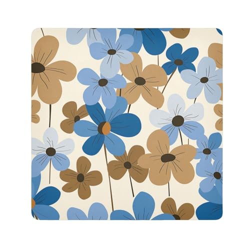 Kosmetiktasche mit Retro-Blumen, selbstklebend, Kosmetiktasche, Make-Up-Organizer, Verpackung, Kameralinse, Tuch für Toilettenartikel, Größe 55,1 x 55,1 cm, Blau / Braun von tplaotee