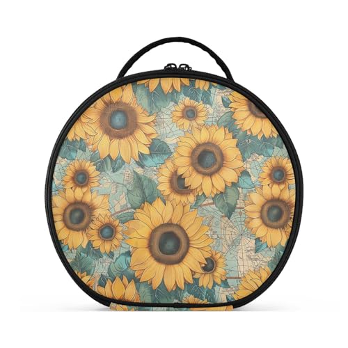 Kosmetiktasche mit Retro-Sonnenblumen, Reisegröße, Zubehör, Reißverschluss, Reise-Kosmetiktasche für Damen, mit verstellbaren Trennwänden, 27,9 cm von tplaotee