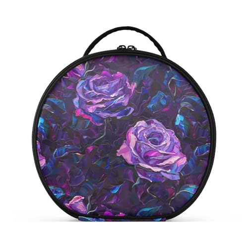 Kosmetiktasche mit Stereo-Rosen, 3D-Stereoskop-Stil, mit Fächern und Griff, leichte Kosmetiktasche für Damen, Reisen, mit verstellbaren Trennwänden, 27,9 cm, Dunkelviolett von tplaotee