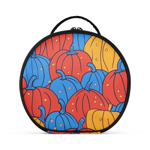 Kosmetiktasche mit abstraktem Kürbismuster, Rot und Blau, Reisegröße, Zubehör, große Tasche für Damen, mit verstellbaren Trennwänden, 27,9 cm von tplaotee