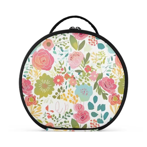 Kosmetiktasche mit bunten Blumen, mit Fächern und Griff, Reißverschluss, Kosmetiktasche für Damen, Reisen, mit verstellbaren Trennwänden, 27,9 cm von tplaotee