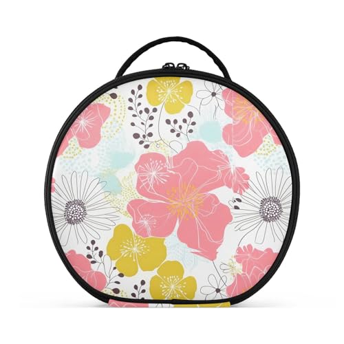 Kosmetiktasche mit bunten Blumen und Fächern und Griff, für Damen, mit verstellbaren Trennwänden, 27,9 cm von tplaotee