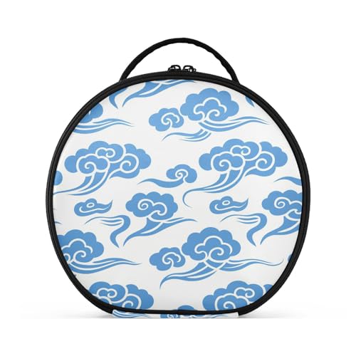 Kosmetiktasche mit chinesischem Wolkenmuster, mit Fächern und Griff, leichte Kosmetiktasche für Geldbörse, mit verstellbaren Trennwänden, 27,9 cm, Weiß / Blau von tplaotee