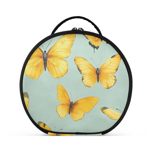 Kosmetiktasche mit gelben Schmetterlingen, hellgrüner Hintergrund, vertikal, freistehend, tragbar, Kosmetiktasche für Damen, mit verstellbaren Trennwänden, 27,9 cm von tplaotee