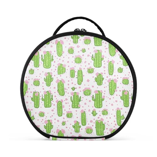 Kosmetiktasche mit grünen Kakteen und Pfirsichblumen, vertikal, freistehend, große Kosmetiktasche für Geldbörse, mit verstellbaren Trennwänden, 27,9 cm von tplaotee