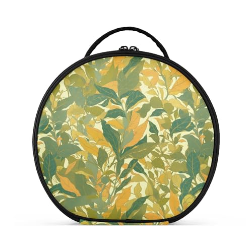 Kosmetiktasche mit grünen und gelben Blättern, Reisegröße, Zubehör für Damen, mit verstellbaren Trennwänden, 27,9 cm von tplaotee