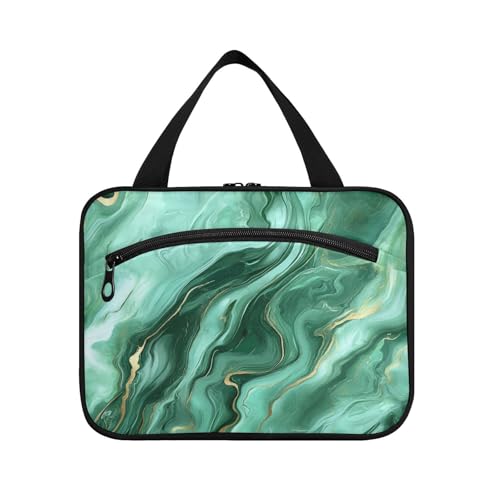 Kosmetiktasche mit grünlich-goldenem Marmor, zum Aufhängen, für Reisen, mit Haken, Designer-Accessoires, wasserdicht, Kulturbeutel für Damen, Badezimmer, Bolsas de Maquillaje para mujer M von tplaotee