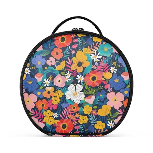 Kosmetiktasche mit lebendigem und buntem Blumenmuster, vertikal, freistehend, tragbar, Kosmetiktasche für Damen, mit verstellbaren Trennwänden, 27,9 cm von tplaotee