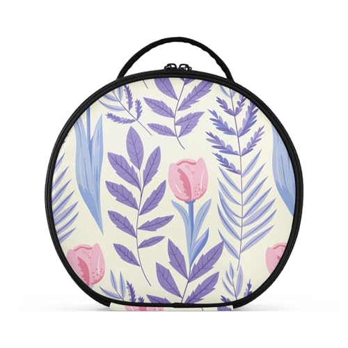 Kosmetiktasche mit niedlichen Blumen, Pastellblau, mit Fächern und Griff, große Kosmetiktasche für Damen, Reisen, mit verstellbaren Trennwänden, 27,9 cm von tplaotee