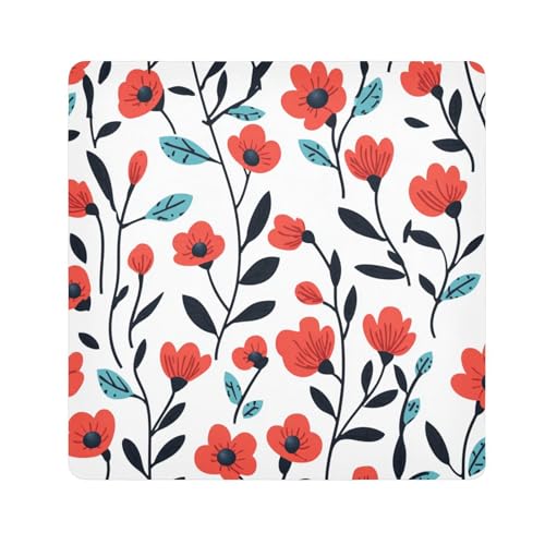 Kosmetiktasche mit roten Blumen, schwarzen Blättern, Retro-Cartoon, selbstklebend, Kulturbeutel, Organizer, Reiseverpackung, Kameralinse, Tuch für Toilettenartikel, Größe 55,1 x 55,1 cm von tplaotee