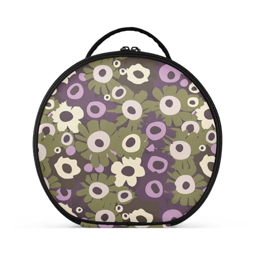 Kosmetiktasche mit runden Blumen, vertikal, freistehend, tragbar, Kosmetiktasche für Damen, mit verstellbaren Trennwänden, 27,9 cm, Weiß / Violett von tplaotee