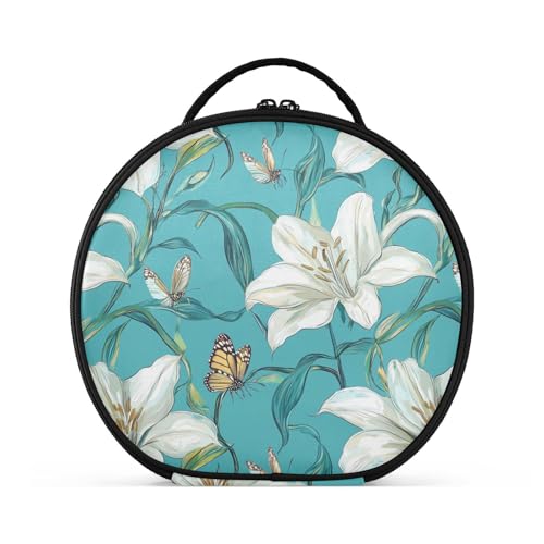 Kosmetiktasche mit süßen weißen Lilien, türkis, Reisegröße, Zubehör, wasserdichte Reisetaschen für Damen, mit verstellbaren Trennwänden, 27,9 cm von tplaotee