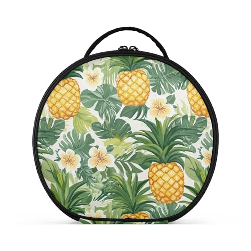 Kosmetiktasche mit tropischen Ananas, goldgelb, grün, Palmenblätter, Blumen, mit Fächern und Griff, Reise-Kosmetiktasche für Damen, mit verstellbaren Trennwänden, 27,9 cm Kosmetiktasche mit tropischen Ananas, goldgelb, grün, Palmenblätter, Blumen, mit Fächern und Griff, Reise-Kosmetiktasche für Damen, mit verstellbaren Trennwänden, 27,9 cm von tplaotee