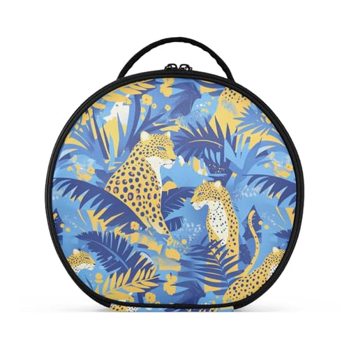 Kosmetiktasche mit tropischen Blättern, gelber Leopardenmuster, Reisegröße, Zubehör, wasserdichte Kosmetiktasche für Damen, Reisen, mit verstellbaren Trennwänden, 27,9 cm von tplaotee