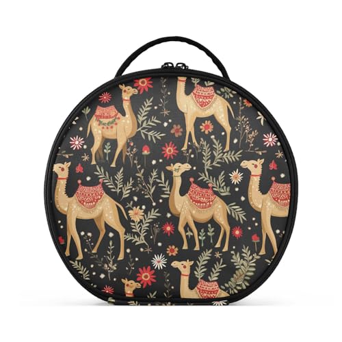 Kosmetiktasche mit weihnachtlichem Blumenmuster, Kamel, mit Fächern und Griff, wasserdichte Kosmetiktasche für Geldbörse, mit verstellbaren Trennwänden, 27,9 cm von tplaotee