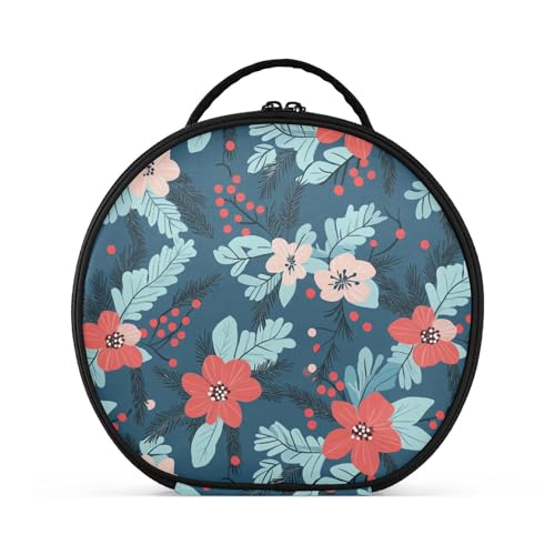 Kosmetiktasche mit weihnachtlichem Blumenmuster, Korallenmuster, mit Fächern und Griff, tragbare Make-up-Tasche für Damen, mit verstellbaren Trennwänden, 27,9 cm von tplaotee