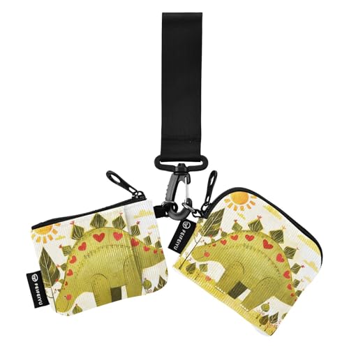 Kritzeleien-Cartoon-Dinosaurier-Herzförmige Doppelhandgelenk-Geldbörsen für Frauen, minimalistische Kartengeldbörse mit Reißverschluss, Münzfach für Arbeit, Reisen, 2 Stück, Doodle-Stil Cartoon von tplaotee