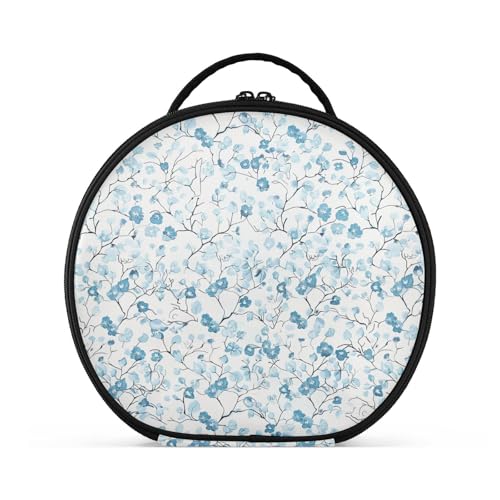 Kulturbeutel, klein, Blumenmuster, vertikal, freistehend, tragbar, Make-up-Tasche für Damen, mit verstellbaren Trennwänden, 27,9 cm, Hellblau von tplaotee
