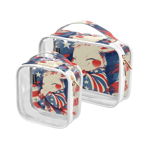 Kulturbeutel, transparent, dekorativ, TSA-genehmigt, betendes Tier, Hase, 4. Juli, Unabhängigkeitstag, wasserdichte Kosmetiktaschen für Damen, Reise-Set, Flughafen, Fluggesellschaften, 2 Stück von tplaotee