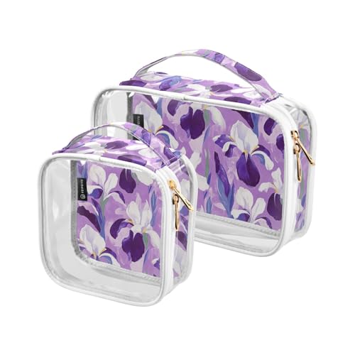 Kulturbeutel, transparent, dekorativ, groß, TSA-genehmigt, lila und weiße Irisblumen, multifunktional, große Kosmetiktaschen für Damen, Flughafen, Fluggesellschaften, 2 Stück Kulturbeutel, transparent, dekorativ, groß, TSA-genehmigt, lila und weiße Irisblumen, multifunktional, große Kosmetiktaschen für Damen, Flughafen, Fluggesellschaften, 2 Stück von tplaotee