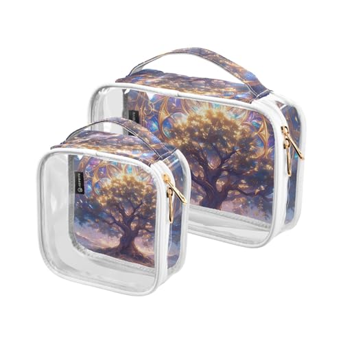 Kulturbeutel, transparent, dekorativ, klein, TSA-genehmigt, Mystic Tarro, Violett, Astrologie, transparente Taschen für Damen, Reisezubehör, 2 Stück von tplaotee