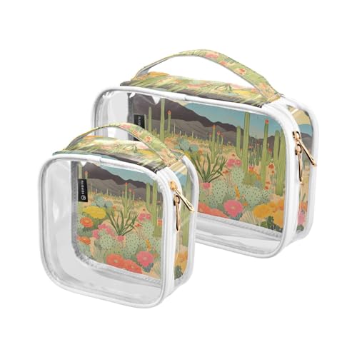 Kulturbeutel, transparent, dekorativ, zum Aufhängen, TSA-genehmigt, Wüste mit Kakteen und blühenden Blumen, wiederverwendbar, Make-up-Tasche, klein, für Herren, 2 Stück Kulturbeutel, transparent, dekorativ, zum Aufhängen, TSA-genehmigt, Wüste mit Kakteen und blühenden Blumen, wiederverwendbar, Make-up-Tasche, klein, für Herren, 2 Stück von tplaotee