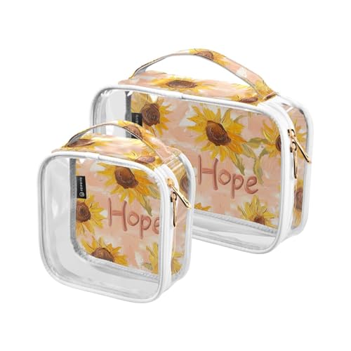 Kulturbeutel, transparent, dekorativ, zum Aufhängen, TSA-genehmigt, coole Sonnenblume, Roségold, transparent, große Kosmetiktaschen für Damen, Flughafen, Fluggesellschaften, 2 Stück von tplaotee
