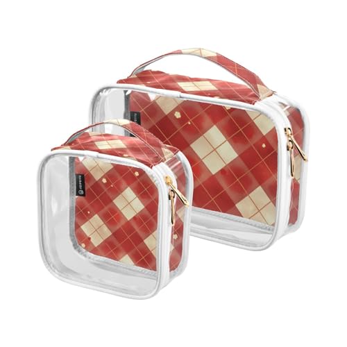 Kulturbeutel, transparent, transparent, TSA-geprüft, rot und weiß, Schachbrettquadrate, wasserabweisend, Kosmetik-Reisetaschen für Damen, Flughafen, Fluggesellschaften, 2 Stück Kulturbeutel, transparent, transparent, TSA-geprüft, rot und weiß, Schachbrettquadrate, wasserabweisend, Kosmetik-Reisetaschen für Damen, Flughafen, Fluggesellschaften, 2 Stück von tplaotee