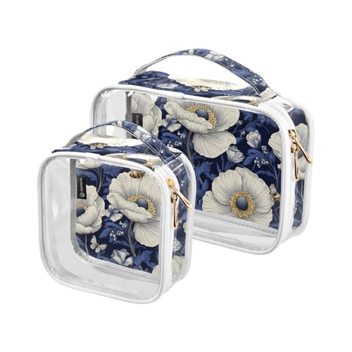 Kulturbeutel-Set, transparent, dekorativ, TSA-zugelassen, weiß, Vintage, Blume, Biene, tragbare Taschen für Damen, Flughafen, Fluggesellschaften, 2 Stück von tplaotee