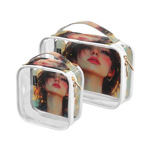 Kulturbeutel für Damen, transparent, dekorativ, TSA-genehmigt, Anime-Schönheit, wasserabweisend, Reise-Kosmetiktaschen für Damen, Herren, Rasierset, 2 Stück von tplaotee