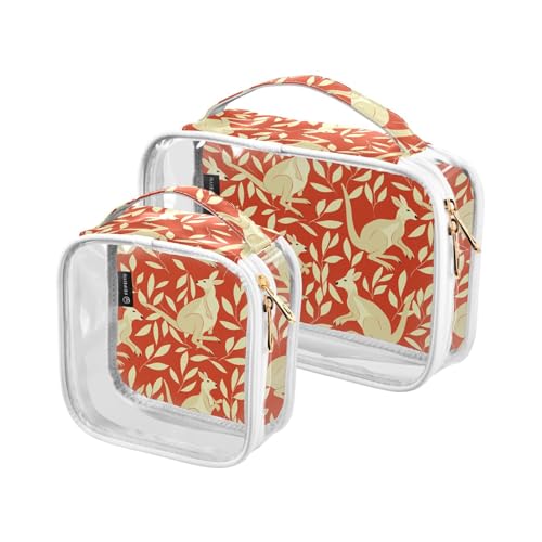 Kulturbeutel für Damen, transparent, dekorativ, TSA-genehmigt, Tierkänguru, italienisch, modisch, wasserdicht, transparent, Kosmetiktasche, Flughafen, Fluggesellschaft, konform, 2 Stück von tplaotee