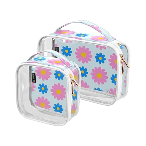 Kulturbeutel für Damen, transparent, dekorativ, TSA-genehmigt, hübsches Gänseblümchen, Pfirsichblau, wasserabweisend, Kosmetiktaschen für Damen, Reise-Set, Reisezubehör, 2 Stück von tplaotee