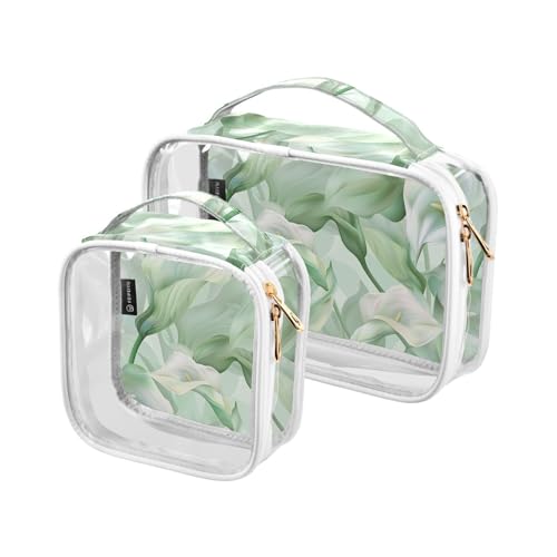 Kulturbeutel für Damen, transparent, dekorativ, TSA-geprüft, Calla-Lilienblume, Pastellfarben, Minzgrün, transparent, Make-up-Pinseltasche, Flughafen, Fluggesellschaft, Bolsa de Maquillaje von tplaotee