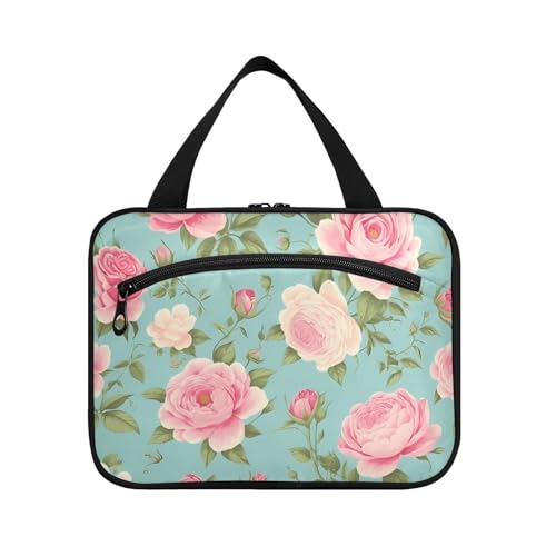 Kulturbeutel für Herren, Motiv: Frühlings-Pfirsichblumen, hängende Kulturtasche mit Haken, wasserdichte Designer-Make-up-Tasche für Auto, Reisezubehör für Frauen, Ausflug, Bolso de Para Mujer M von tplaotee