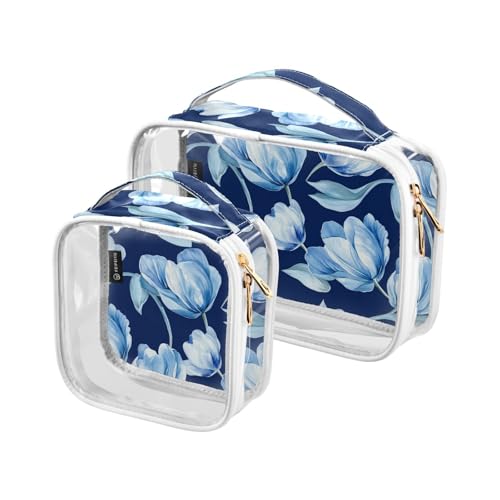 Kulturbeutel für Herren, transparent, dekorativ, TSA-genehmigt, Schönheitstulpen, Königsblau, wasserdicht, Make-up-Tasche, Reiseflughafen, Fluggesellschaften, 2 Stück Kulturbeutel für Herren, transparent, dekorativ, TSA-genehmigt, Schönheitstulpen, Königsblau, wasserdicht, Make-up-Tasche, Reiseflughafen, Fluggesellschaften, 2 Stück von tplaotee