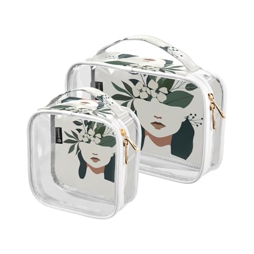 Kulturbeutel für Herren, transparent, dekorativ, TSA-genehmigt, abstraktes Blumenmädchen, multifunktional, groß, Kosmetiktasche, Reisezubehör, 2 Stück Kulturbeutel für Herren, transparent, dekorativ, TSA-genehmigt, abstraktes Blumenmädchen, multifunktional, groß, Kosmetiktasche, Reisezubehör, 2 Stück von tplaotee