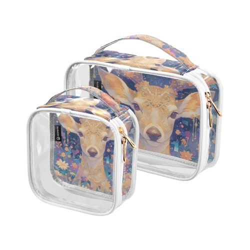Kulturbeutel für Herren, transparent, dekorativ, TSA-genehmigt, geheimnisvoll, niedlich, Hirsch mit Gänseblümchen, multifunktional, Reise-Make-up-Tasche, 2 Stück Kulturbeutel für Herren, transparent, dekorativ, TSA-genehmigt, geheimnisvoll, niedlich, Hirsch mit Gänseblümchen, multifunktional, Reise-Make-up-Tasche, 2 Stück von tplaotee