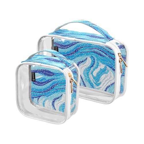 Kulturbeutel für Herren, transparent, dekorativ, TSA-genehmigt, hellblaue Welle, Schneeflocke, multifunktional, Reise-Kosmetiktasche, Flughafen, Fluggesellschaften, 2 Stück Kulturbeutel für Herren, transparent, dekorativ, TSA-genehmigt, hellblaue Welle, Schneeflocke, multifunktional, Reise-Kosmetiktasche, Flughafen, Fluggesellschaften, 2 Stück von tplaotee