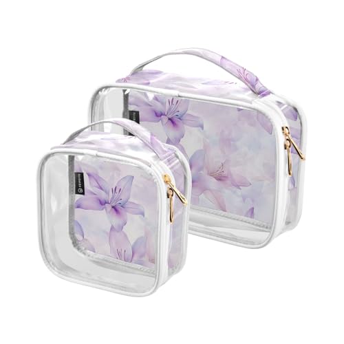 Kulturbeutel für Herren, transparent, dekorativ, TSA-zugelassen, Aquarell-Lilien-Blumen, Hellviolett, multifunktional, klein, Make-up-Tasche, Rasierutensilien, 2 Stück Kulturbeutel für Herren, transparent, dekorativ, TSA-zugelassen, Aquarell-Lilien-Blumen, Hellviolett, multifunktional, klein, Make-up-Tasche, Rasierutensilien, 2 Stück von tplaotee