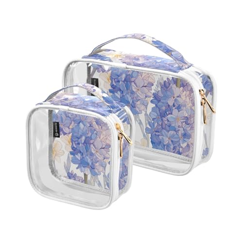Kulturbeutel für Herren, transparent, dekorativ, für Reisen, TSA-geprüft, Cartoon-Hyazinthe, elektrisch, blau, tragbare Kosmetiktaschen für Damen, Reisezubehör, 2 Stück von tplaotee
