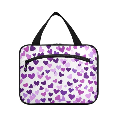 Kulturbeutel für Herren mit Haken, multifunktionales Designer-Kosmetik-Make-up-Tasche für Herren, violettes Herz, violettes Herz, Para Hombre M, Violettes Herz, violettes Herz, Medium von tplaotee