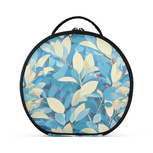 Kulturbeutel im Retro-Stil, mit blauen Blättern und roten Früchten, vertikal, freistehend, Kosmetiktasche für Damen, mit verstellbaren Trennwänden, 27,9 cm von tplaotee