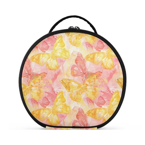 Kulturbeutel mit Aquarellmotiv, Schmetterling, Pinsel, Gelb, Reisegröße, Zubehör, leichte Kosmetiktasche für Damen, Reisen, mit verstellbaren Trennwänden, 27,9 cm von tplaotee