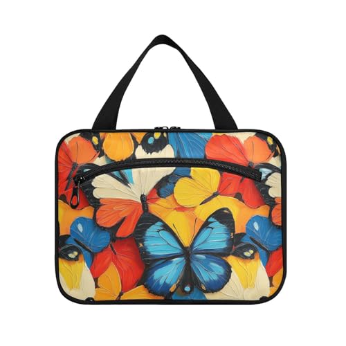 Kulturbeutel mit Cartoon-Motiv, bunte abstrakte Kunst, Schmetterlinge, zum Aufhängen, mit Haken, gesteppte Make-up-Tasche für Reisen, Damen, Rucksackreisen, Bolsas de Maquillaje Para, Mujer, M von tplaotee