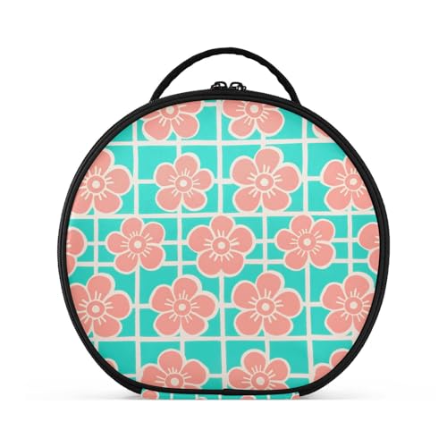 Kulturbeutel mit Fächern und Griff, Reißverschluss, Make-up-Tasche für Damen, mit verstellbaren Trennwänden, 27,9 cm, Mintgrün kariertes Muster von tplaotee